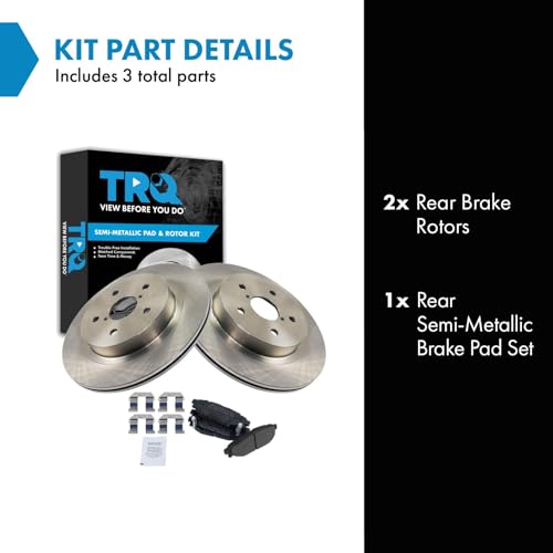 Image of TRQ Rear Brake Pad and Rotor Set Semi Metallic Rotors Compatible with 2016 Subaru WRX