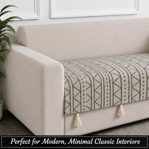 Image of STITCHNEST 'Nomad Weave Collection' 1 Seater Sofa Cover|Elegant Jacquard Fabric, Decorative Tassels, Washable & Durable for Modern Living32