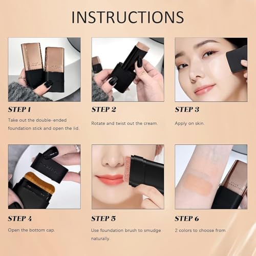 Image of 2 In 1- Luxury Flawless Eraser Foundation Stick | anti wrinkle Korean Hydrating Foundation Stick with Brush | longlasting make up stick Waterproof Thin and Cover Blemishes for All Skin Types | 1Pcs