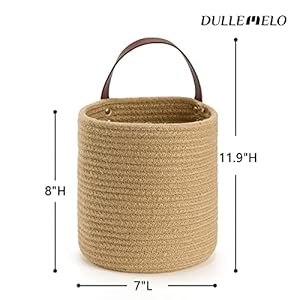 DULLEMELO Small Jute Hanging Basket 2 Pack - 7"D x 8"H, Woven Storage Basket With Leather Handle, Wall Decor Plants DULLEMELO Small Jute Hanging Basket 2 Pack 7D x 8H Woven Storage Basket With Leather Handle Wall Decor Plants