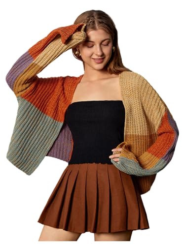 WDIRARA Women's Color Block Open Front Cardigan Sweaters Long Sleeve Knit Outerwear