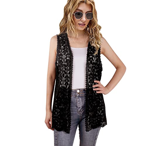 Image of Women's Sleeveless Open Front Cardigan Vest Lightweight Cool Crochet Cardigans for Women