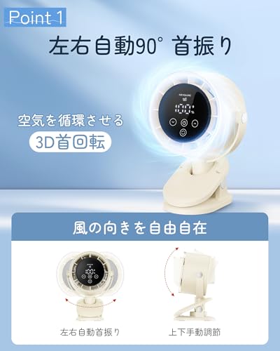 InvaXe クリップ扇風機 自動首振り の商品画像 1