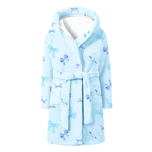 Image of Umeyda Girls Fleece Hooded Robes, Warm Printed Bath Robe for Kids Soft Fuzzy Bathrobe for Gifts