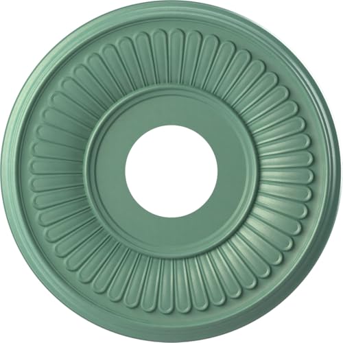 Image of Ekena Millwork CMP13BEFSM Berkshire Thermoformed PVC Ceiling Medallion (Fits Canopies up to 5 3 /4 inch), 13 inchOD x 3 1 /2 inchID x 3 /4 inchP, Universal Pearl Metallic Sea Mist