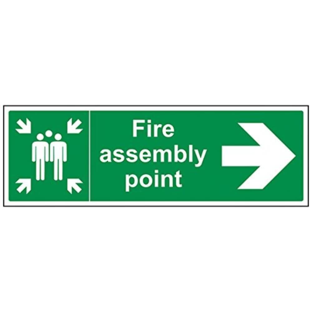 V Safety Fire Assembly Point Arrow Right Sign - 450mm x 150mm - Self Adhesive Vinyl