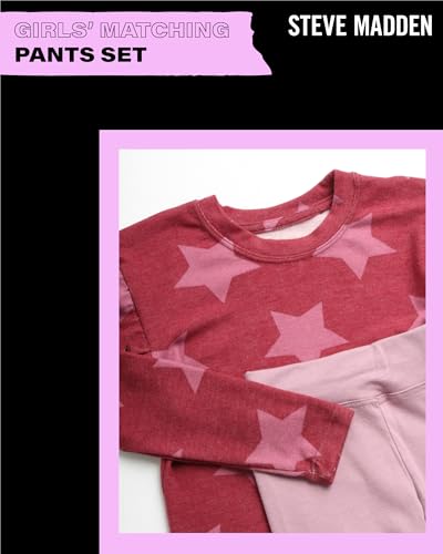 Image of Steve Madden Girls' Sweatsuit Set - 2 Piece Puff Sleeve Crop Pullover Sweatshirt & Leggings - Leggings Set for Girls (2T-12)