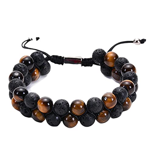Perle de Lave pour Hommes Bracelet Double Couche en Pierres Authentiques Finition Premium