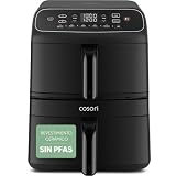 Cosori Air Fryer Turbo Tower Compacto 8,6 Litros, Freidora de Aire con Revestimiento Cerámico sin PFAS ni Teflon, Airfryer de Doble Cesta Vertical con Turbo Blaze, 6 Funciones, Recetas en App, 2600W