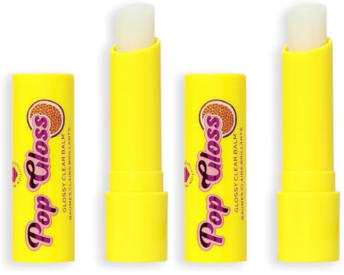 Image of I Heart Revolution Pop Gloss Balm, Hydrating Lip Balm With Glossy Finish & Hint Of Colour, Vegan & Cruelty-Free, Passionfruit Clear (Pack of 2)