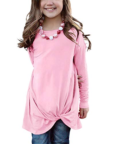 Image of Ecokauer Girls Casual Tunic Tops Knot Front Long Sleeve Loose Soft Blouse T-Shirt Size 4-13