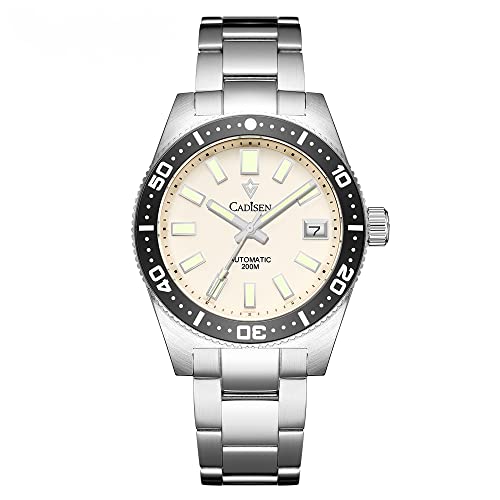 RollsTimi CADISEN 2022 Reloj de Hombre 20 Bar Diver's Watch Hombre NH35A Reloj Automático Reloj Mecánico 38mm Zafiro C3 Reloj Luminoso C8207 (Blanco) Cover
