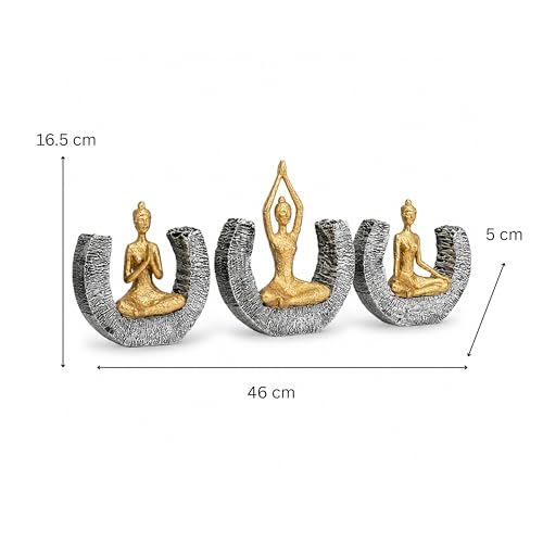 Image of Amazon Basics Serene Yoga Meditating Figurine Set for Home & Office Decor | Modern Spiritual Sculpture Showpieces for Living Room, Meditation Corner & Shelf Styling (Gold & Grey, Set of 3)