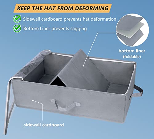 Aooda Large Hat Storage Box For Baseball Caps Organizer, Holds Up To 50 Caps Wide Hat Organizer For Closet With Cardboard, Under Bed Hat Holder, Grey #TOP3