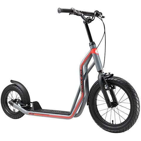 STAR SCOOTER Kick Scooter air tires for Kids 7-8 year old | Boy Girl Push Scooter 12/16" Inch, height adjustable | Grey Cover
