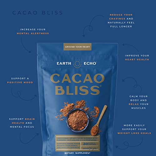 Earth Echo: Cacao Bliss - Organic Chocolate Powder Mix with Cinnamon, Turmeric, MCT Oil and Lucuma for Hot Cocoa, Smoothies and More - 30 Servings - Daily Health and Energy Superfood Support