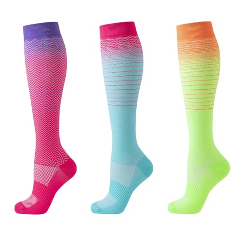 JIZCTBN 3 Pairs Compression Socks for Women Men, Graduated Support for All Day Wear, Travel, Running, Cycling