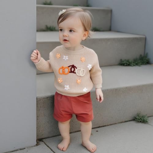 Toddler Baby Boys Girls Halloween Sweater Knitted Pumpkin Embroidered Pullover Sweatshirt Fall Winter Clothes2