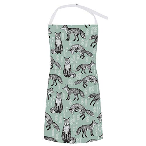 Animal Cute Fox Apron Water Proof Baking for Women Men With Pockets Polyester Wear-Resistant Aprons for Dishwashing Painting