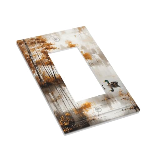 Decorative Outlet Covers Funny Ducks Vintage Lakeside Landscape 1 Gang Single Decora GFCI Device Light Switch Covers Plate 1 Rocker Wall Plate Jumbo Faceplate for Home Decor