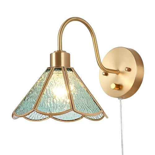 DENGMALL Vintage Brass Wall Sconce with Dimmable Switch, Bedside Industrial