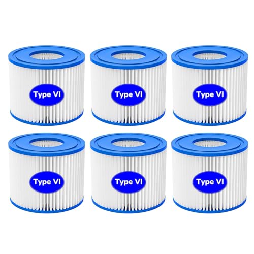 Hihoelar Pool Filter Cartridge Size VI for Bestway, Lay-Z-Spa, Coleman SaluSpa 90352E 58323, 6 Pack