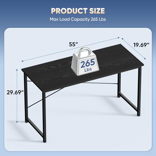 Image of DUMOS 55 Inch Computer Desk for Home Office, Modern Study Work Table Simple Style for Bedroom Small Space, Large Writing Desks with X-Shaped Reinforcement, Black