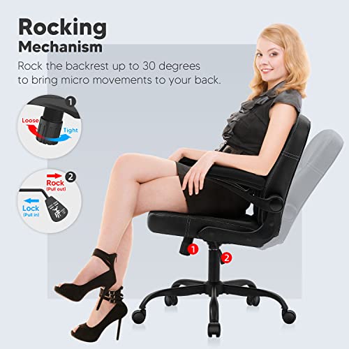 Seatzone Desk Chair Leather Office Chair With Wheels And Arms Modern Executive Chair Comfortable Computer Chair For Adults And Teens,Black #TOP4