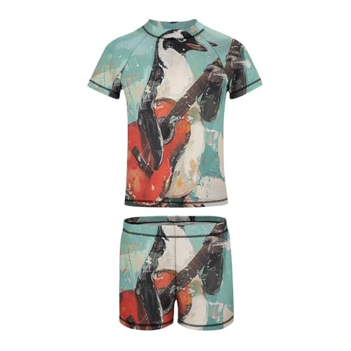 Penguin Playing The GuitarChildren's Casual Swimsuit Set - Simple and Versatile10-12Y（150cm）3