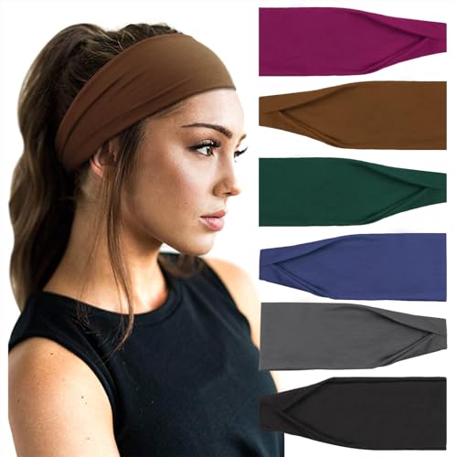 Image of DRESHOW 6 Pack Yoga Sports Headbands for Women Elastic Non-Slip Headbands Running Workout Hair Bands
