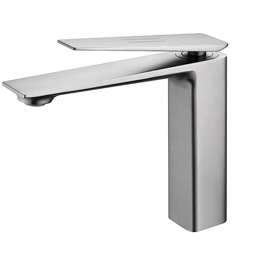 Bathroom Faucets One Hole,Faucet for Bathroom Sink,Bathroom Single Handle 1 Hole Vanity Basin Faucet,Extra Long Spout Lavatory Rv Bathroom Sinks Faucet Deck Mount,Brushed Nickel