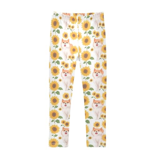 Cute Dog Sunflower Girls' Leggings Toddler Doodles Green Leaf Kids Yoga Pants Dance Active Tights 4T