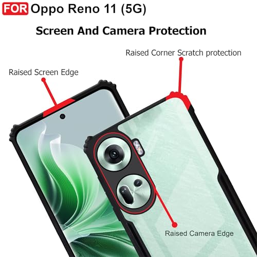 Image of CEDO Backcover for Oppo Reno 11 (5G) | Camera Protection Shockproof Bumper-Edge | Acrylic Crystal Clear 360 Degree Protection TPU+PC | Transparent Eagle Back Case Cover (Black)
