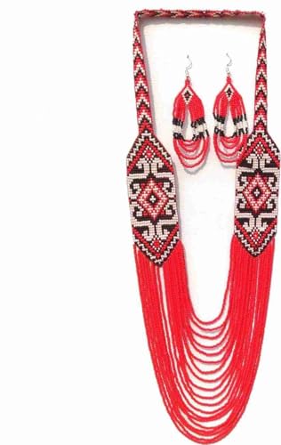 Pendientes ucranianos Gerdan folclóricos y collar multicolor de cuentas 2