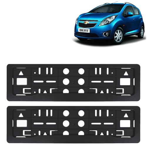 Image of KINGSWAY Beat Car Number Plate Frames for All 2009 to 2017 Models of Chevrolet Car Registration Plate Holders, Black Licence Plate Covers (Front and Rear), Universal Size 51.5 x 14.5 cm