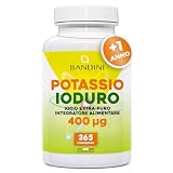 Bandini® Ioduro di Potassio 365 Compresse da 400mcg, Integratore di Iodio ad Alto Dosaggio Vegan, Fornitura +1 Anno, Iodio Puro in Micro-Compresse Facilmente Deglutibili, Senza Glutine e Senza OGM