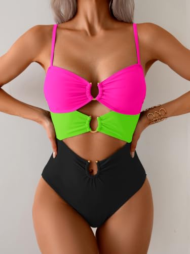 Image of Eomenie Womens Cutout One Piece Swimsuit with Ring Linked Sexy Monokini Bathing Suit for Beach Vacation