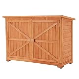 HOMHUM Outdoor Wooden Storage Shed, Garden Storage Cabinet Tool Shed with 2 Doors & Adjustable Shelv