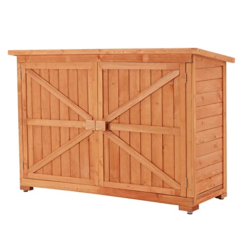 Homhum Outdoor Wooden Storage Shed, Garden Storage Cabinet Tool Shed With 2 Doors & Adjustable Shelve, Lockable Outside Tool Organizer Cabinet With Waterproof Top, 50.4” X 19.7” X 32.2” (Natural) #TOP9