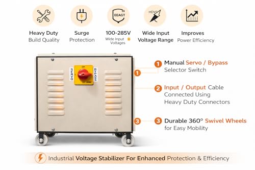 Image of 10 KVA Servo Voltage Stabilizer | Wide Input 100V-285V | Copper Winding | | High /Low Cut Off & Overload Protection | Heavy Duty | High Accuracy ±1% (White and Blue)