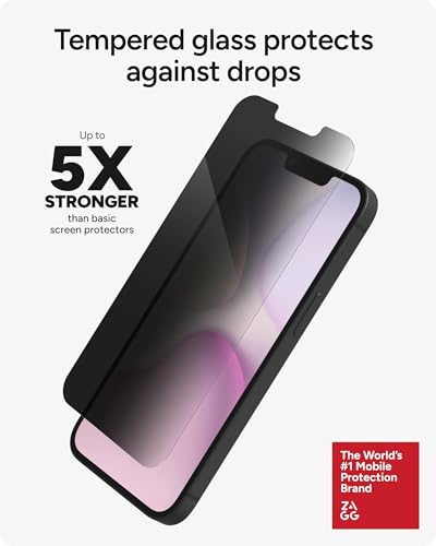 Image of ZAGG Glass Elite Privacy Screen Protector for iPhone 17e / 16e / 14 /13 / 13 Pro - 2-Way Privacy Filter, 5X Stronger, Fingerprint-Resistant, InvisibleShield, Easy Two-Step Installation
