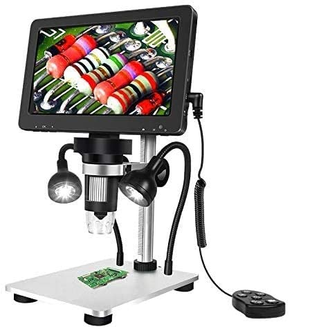 atdaraz 7 inch LCD Digital USB Microscope, Upgraded 12MP 1-1200X Magnification Camera 1080P Video Recorder, Wired Remote, 3000mAh Rechargeable Bat-tery for Circuit Board Soldering PCB Coins Outdoor