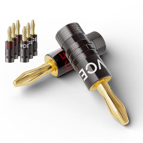 VCELINK Premium Banana Plugs with Dual Set Screws 24K Gold Plated Speaker Connector for Home Cinema Hi-Fi Amplifier Stereo AV Receiver AWG 12-18 4 Pairs