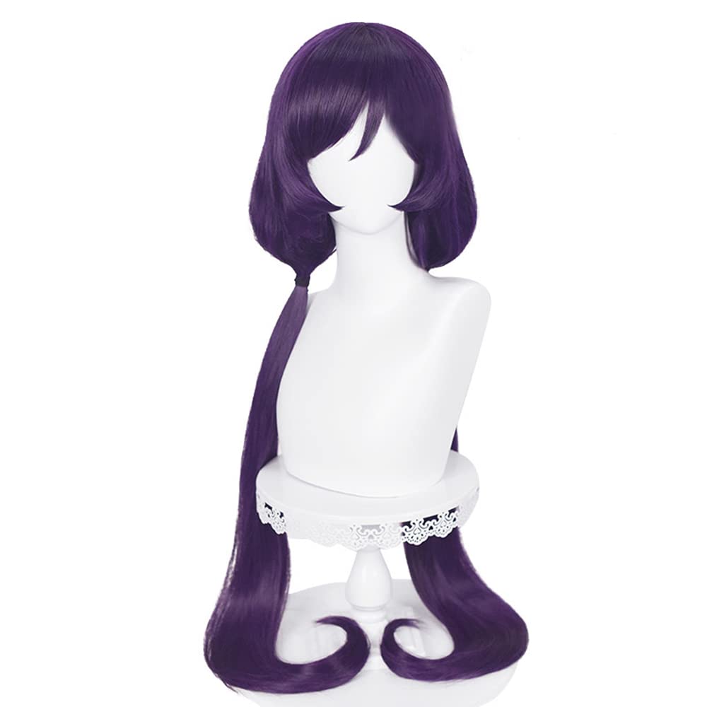 osseoca Long Double Ponytail Dark Purple Wig Lifelike Daily Synthetic Hair Full Head Cover Cute Anime Halloween Carnival Comic Exhibition Cosplay Hair