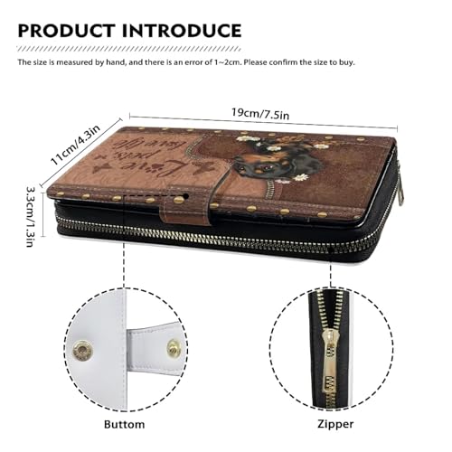 Image of COEQINE Ladies Wallets Pink Leopard Heart Black Printed Leather Phone Long Clutch Purses Check Coin Change Holder