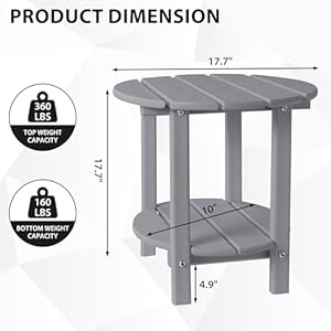 Sundale Outdoor 18" Round Small Side Table, Patio Adirondack End Table, 2 Tier Outside Table for Pool, Garden, Beach, Grey Sundale Outdoor 18 Round Small Side Table Patio Adirondack End Table 2 Tier Outside Table for Pool Garden Beach Grey