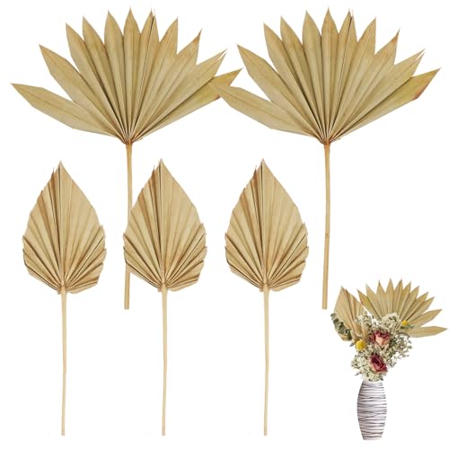 RUENXG Natural Dried Palm Leaves 5Pcs - Boho Wedding Decor with Palm Spears Bouquet for Home, Vase Table Arrangements, Anniversary & Tropical Party Decorations 
