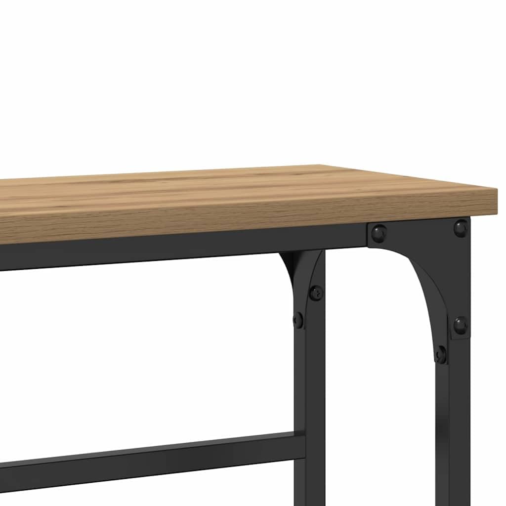 Stolik konsolowy z dębu Artisan, 75 x 19,5 x 75 cm, wąski stolik pomocniczy z czarną ramą stalową, trwały materiał drewnopochodny do salonu, przedpokoju lub sypialni