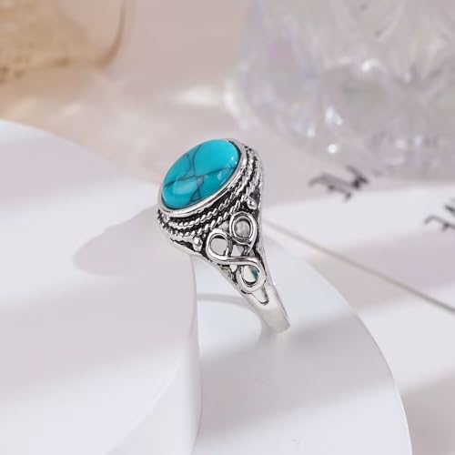 Uunuuo Turquoise Rings For Women Handmade Statement Rings Vintage Boho Rings Malachite Ring Ethnic Natural Stone Rings Minimalist Western Jewelry For Women thumb #5