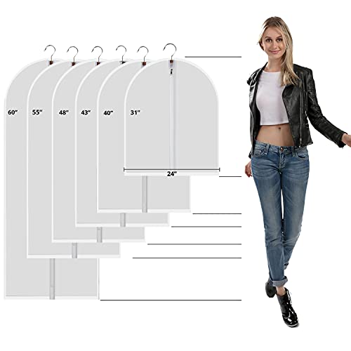 Image of Plastic Garment Bags Clothing Storage Bags Hanging for Closet Storage Cloth Bags with Zipper for Suit,Dress, Coat Travel Closet Clear Garment Bags Dust Garment Cover-24 inchX31 inch /6 Pack